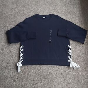 Twik Navy Blue Top with Lace-Up Sides BNWOT